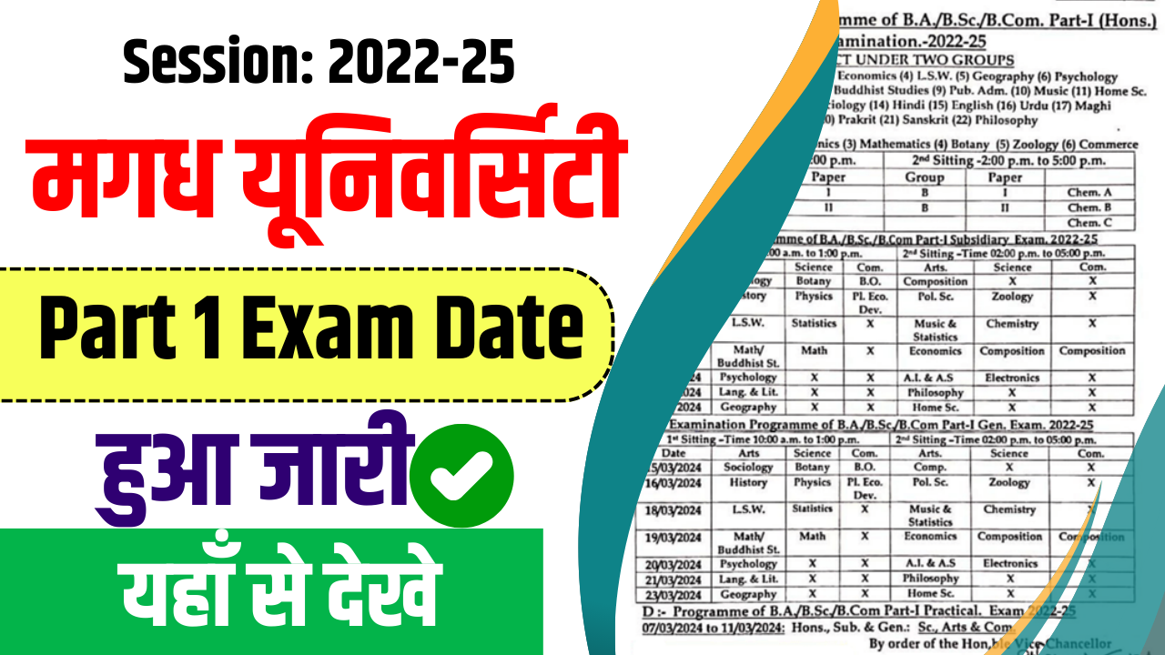 Magadh University Part 1 Exam Date 2022-25 (12 मार्च से शुरू), BA BSc BCom Exam Schedule 2025