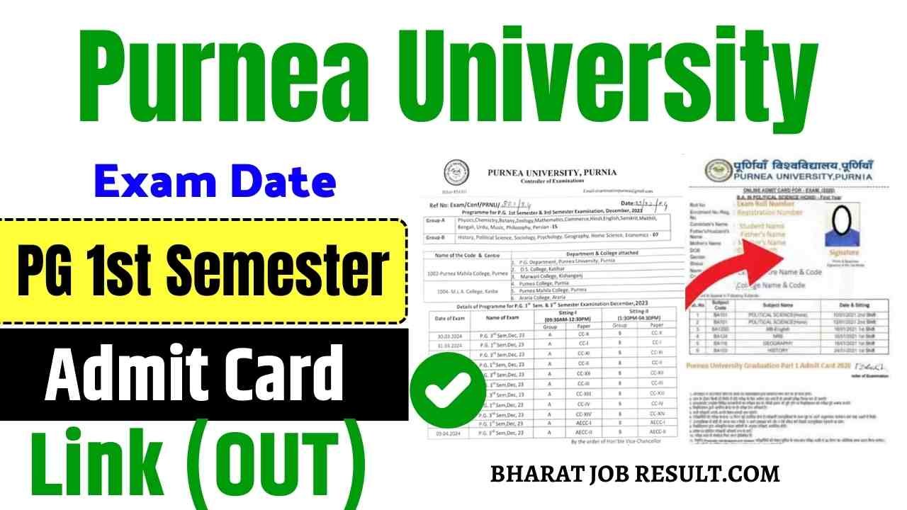 Purnea University PG 1st Semester Admit Card Download लिंक जारी, Exam Date