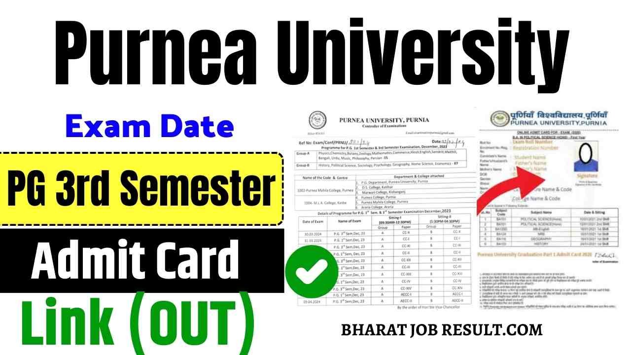 Purnea University PG 3rd Semester Admit Card Download लिंक जारी, Exam Date