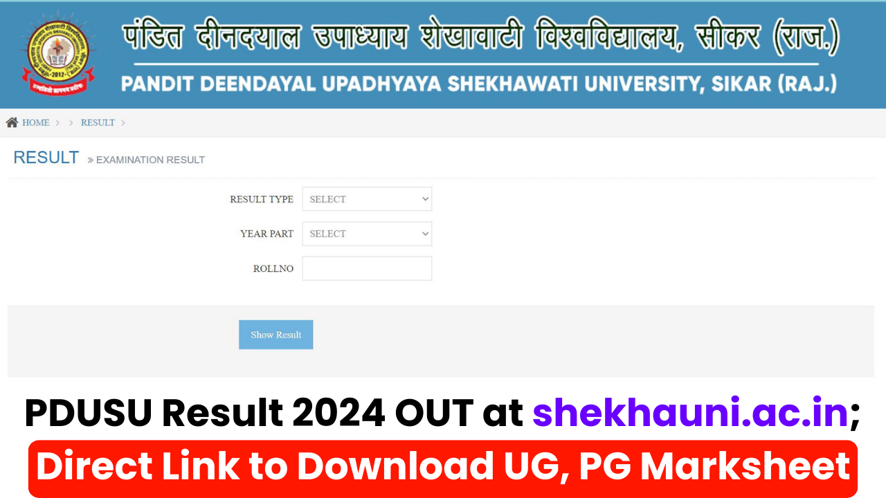 PDUSU Result 2024 OUT at shekhauni.ac.in; Direct Link to Download UG ...