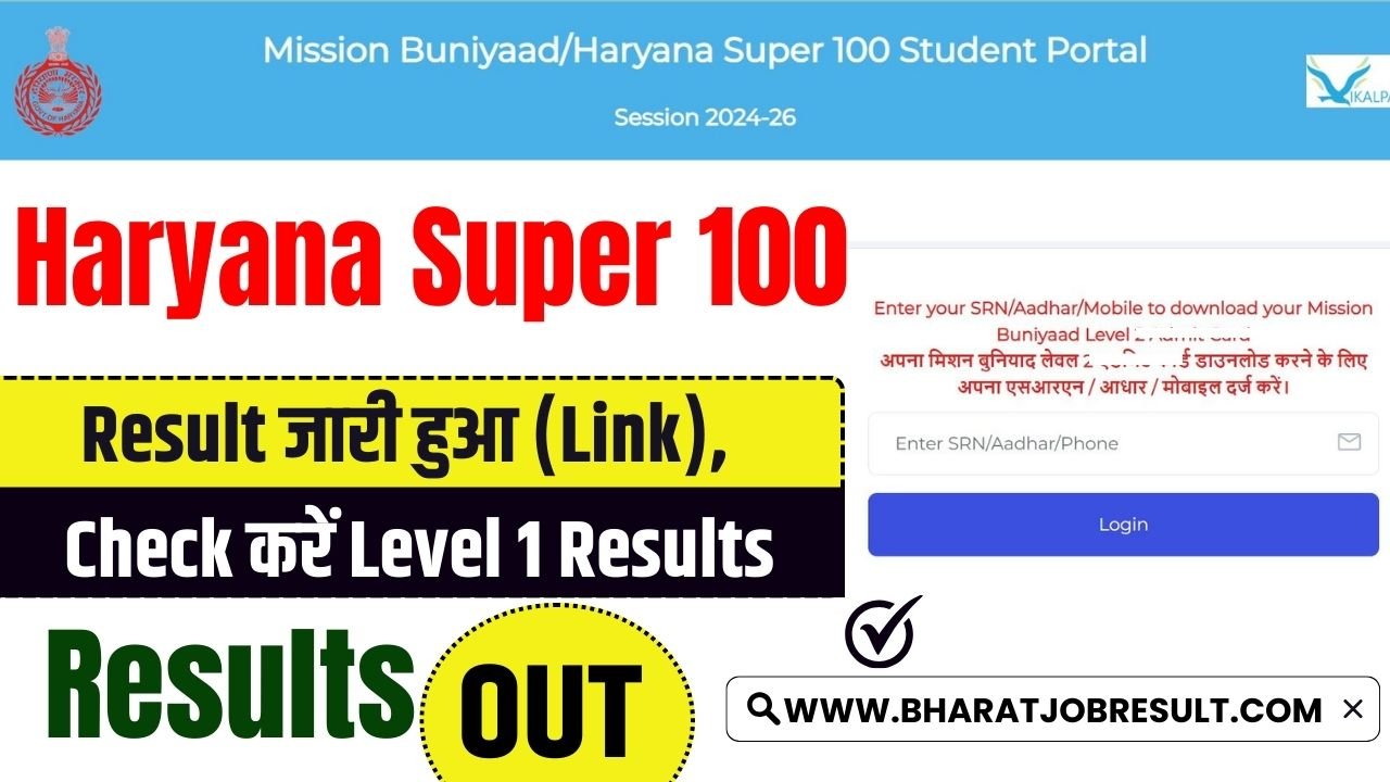 Haryana Super 100 Result 2024 जारी हुआ (Link), Check करें Level 1 Results
