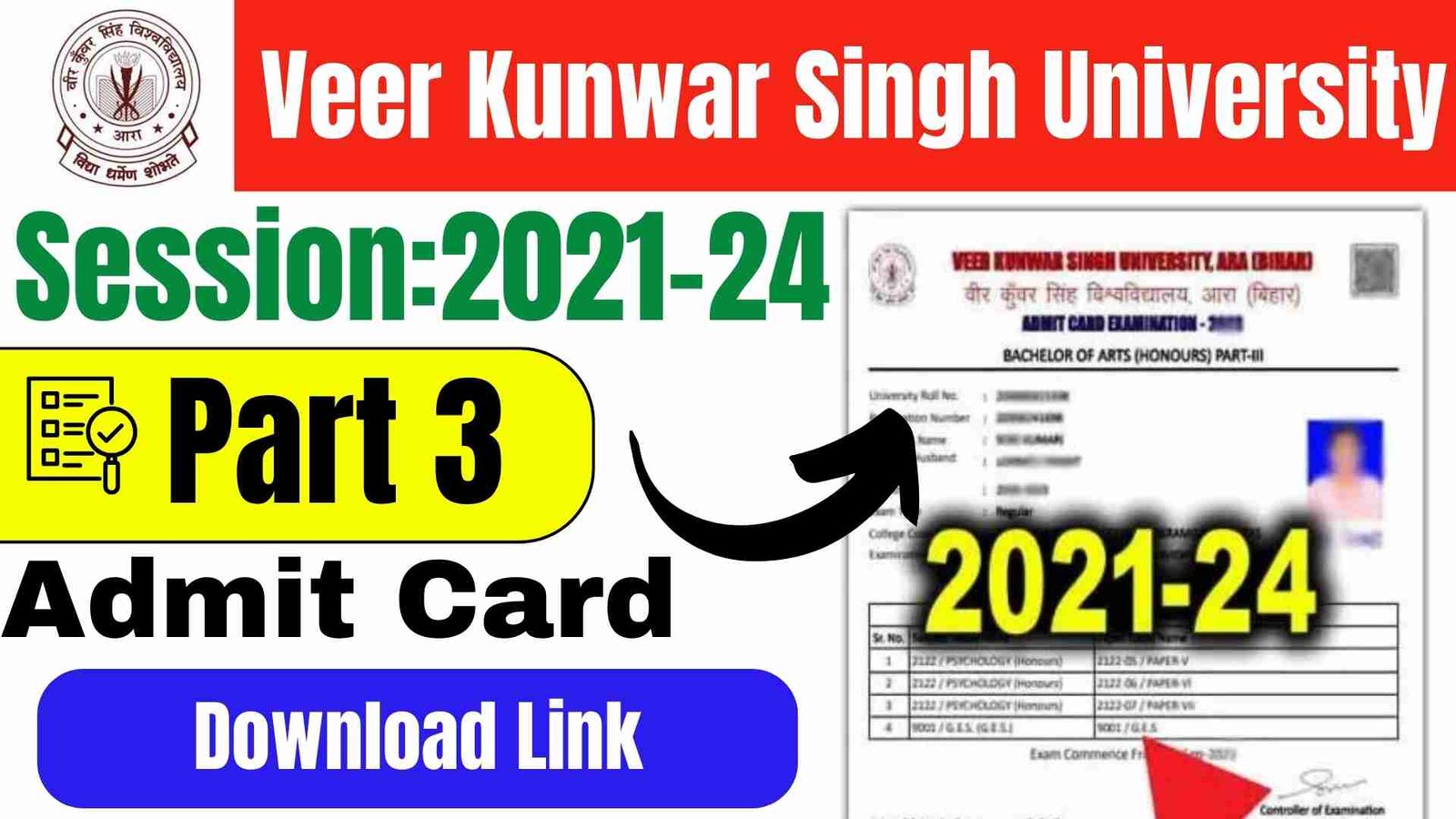 VKSU Part 3 Admit Card 2024 (2021-24) Download Link